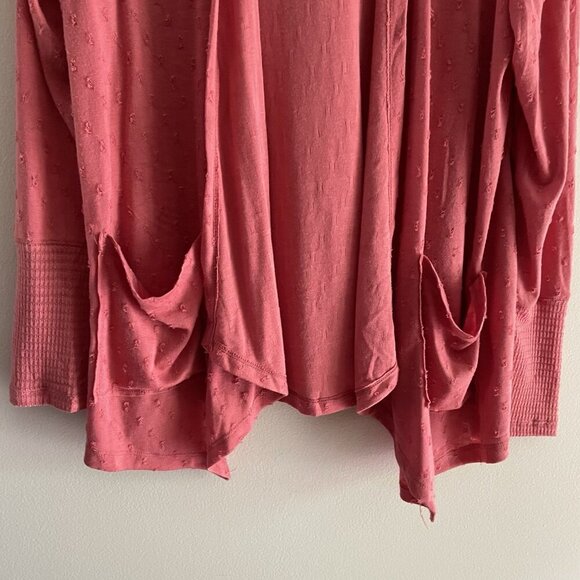 Maurices Women M Coral Swiss Dot Casual Pockets Open Front Hooded Cardigan - Picture 3 of 12